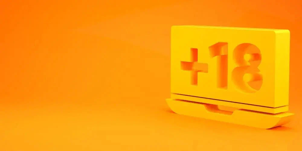 +18 age requirement block on orange background