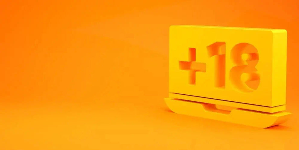 +18 age requirement block on orange background