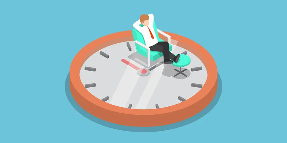 Illustration of a person relaxing in a chair on a clock, symbolizing time duration.