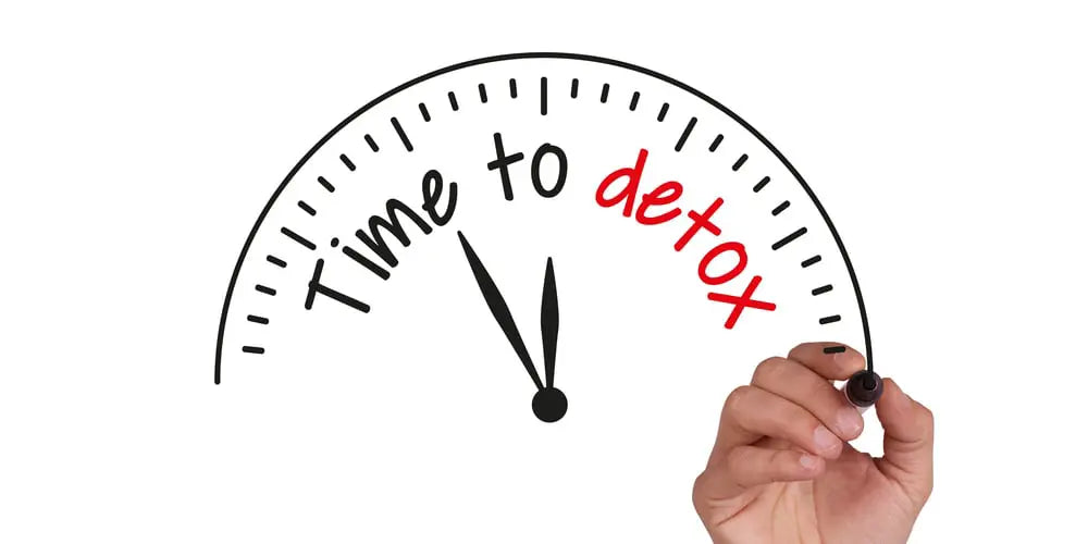 Clock showing 'Time to detox' with a hand holding a marker