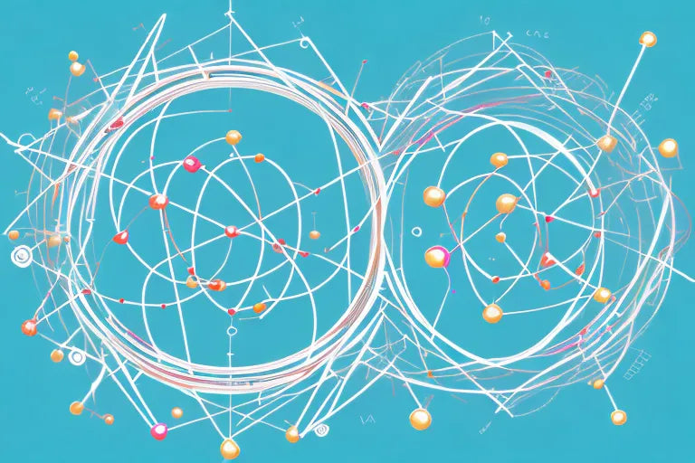 Abstract illustration of atomic structures on a blue background, representing scientific concepts related to Delta-8 THC.
