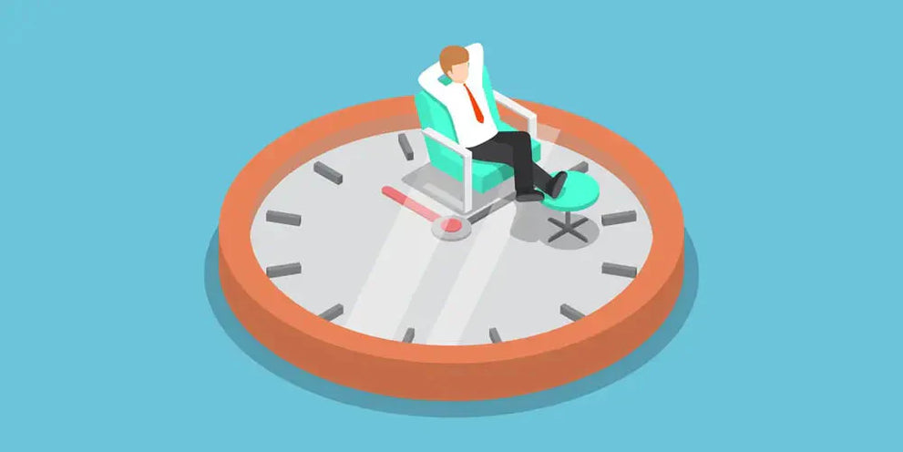 Illustration of a person relaxing in a chair on a clock, symbolizing time duration.