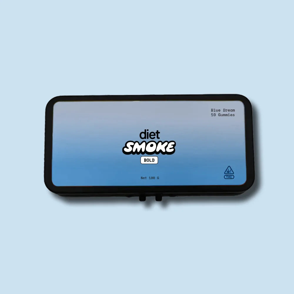 Blue Dream Gummies package with brand name 'diet SMOKE' and product details.