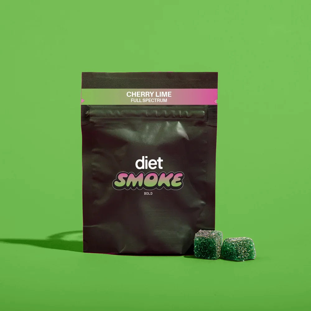 Cherry Lime gummies package with text 'diet SMOKE' and 'FULL SPECTRUM'