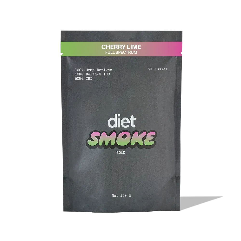 Cherry Lime Gummies package showing 100mg Delta-9 THC and 50mg CBD