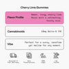 Cherry Lime Gummies with flavor profile, cannabinoids, and vibe information