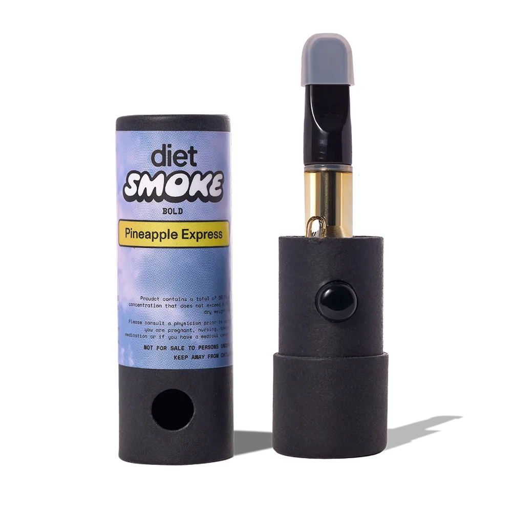 Pineapple Express vape cart with packaging, featuring a black design and gold accents.