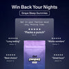 Grape Sleep Gummies packaging with text: 'Win Back Your Nights', 'Get in your festive mood - any f***ing time', reviews from customers.