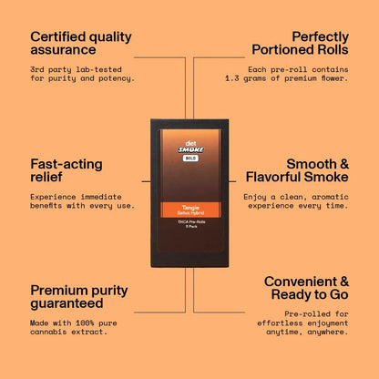 Tangie Pre-Rolls with certified quality assurance, fast-acting relief, smooth smoke, and convenient ready-to-go packaging.