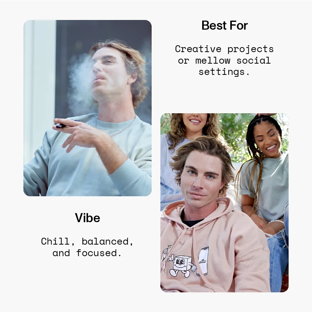 A person smoking a Tangie Pre-Roll and a group of friends in a social setting.