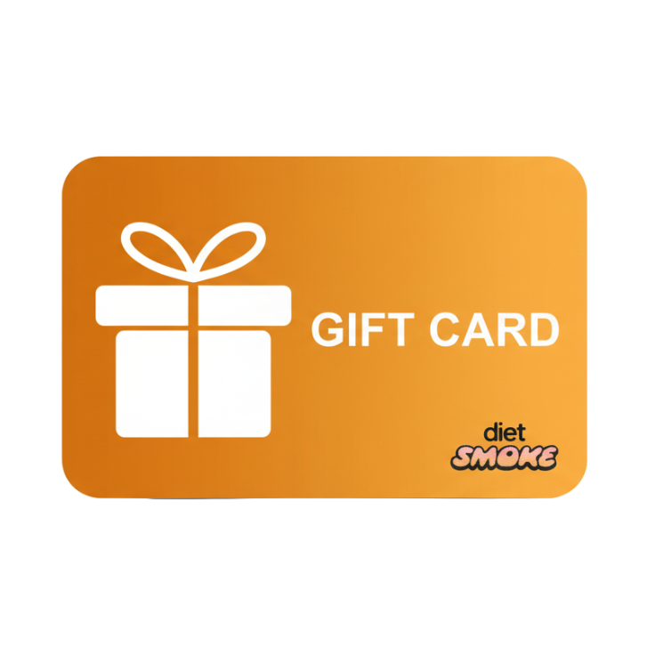 Orange gift card with a white gift icon, diet smoke icon on the bottom right and 'GIFT CARD' text